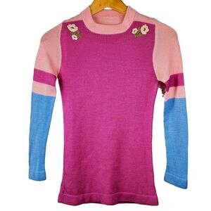 Gorgeous Vintage 70s Handmade Pastel Wool Sweater Embroidered details 🛸 Size S